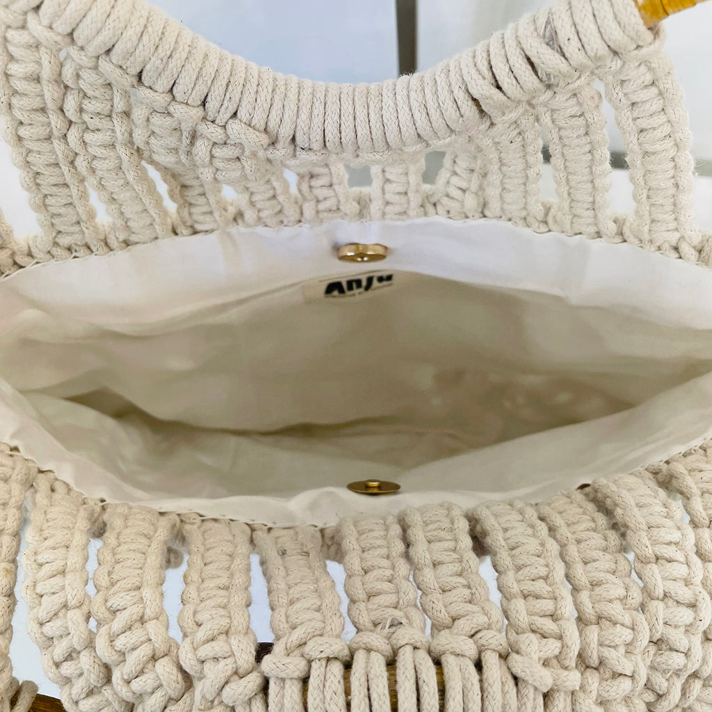 Anju Jolene Bag – Cotton Macrame Bag With Cane Handles 