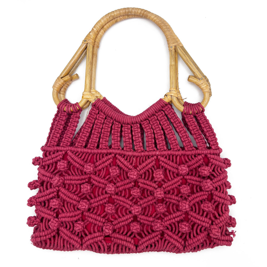 Anju Jolene Bag – Cotton Macrame Bag With Cane Handles Rust