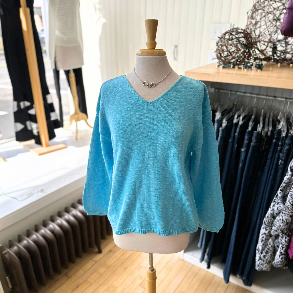 Avalin Crop V-Neck Slub Sweater Turquoise