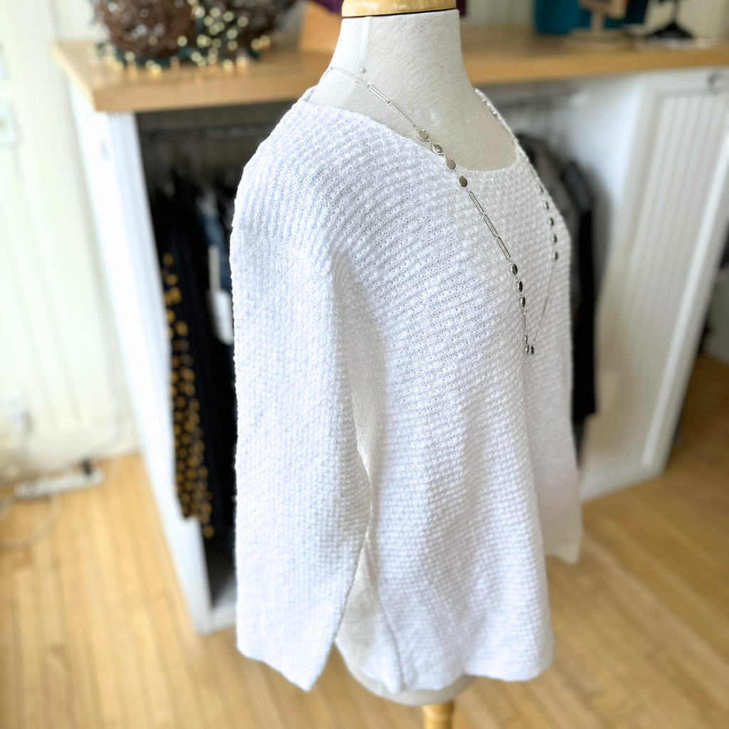 Avalin U-Neck Tuck Stitch Sweater White