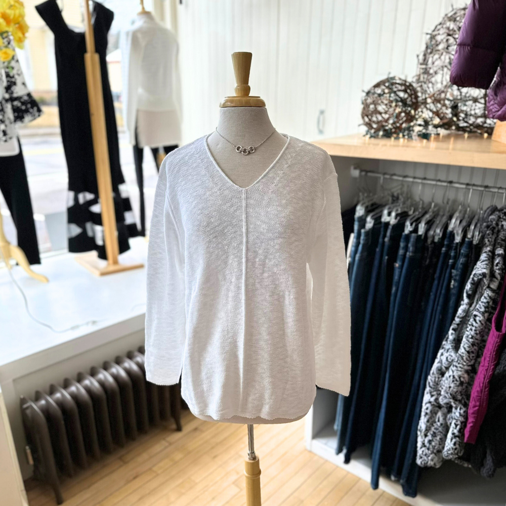 Avalin V-Neck Cotton Slub Sweater White