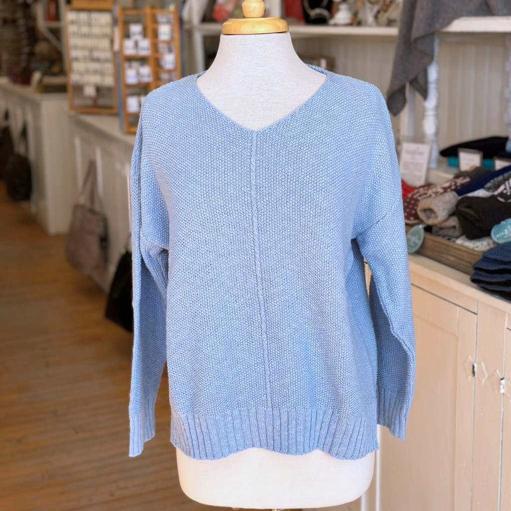 Avalin Center Seam Seed Stitch Sweater Sky