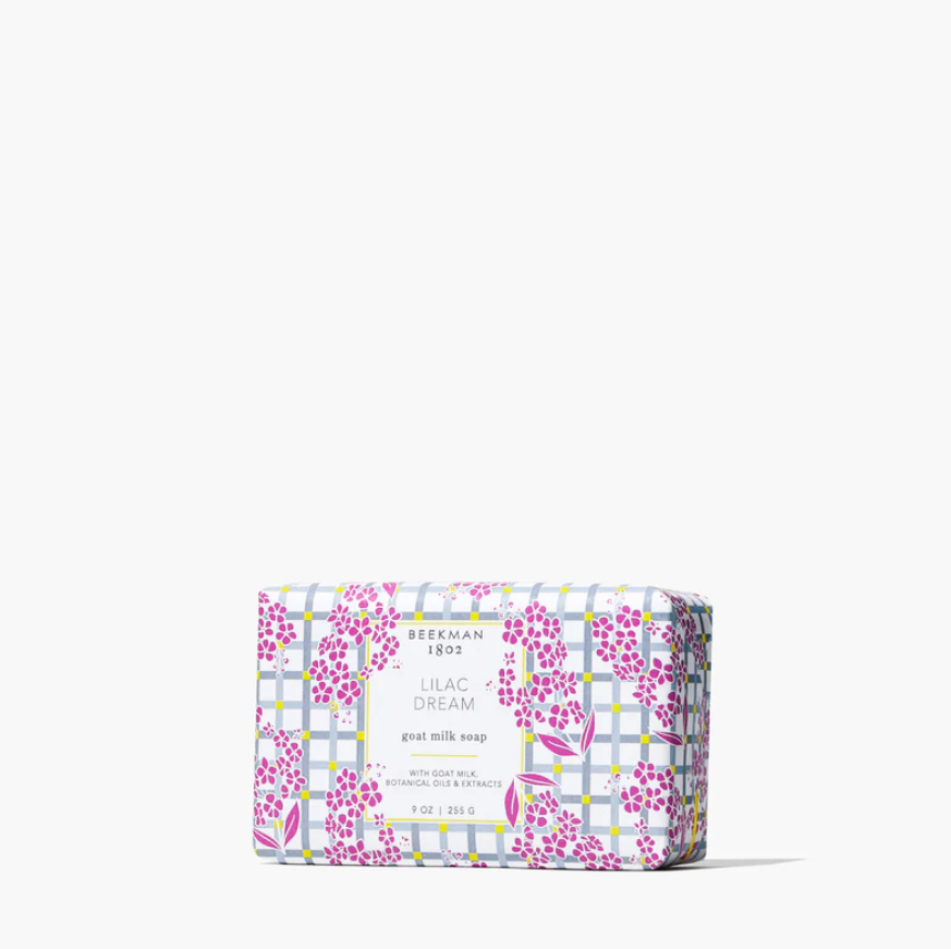 Beekman 1802 Lilac Dream Goat Milk Bar Soap in packaging