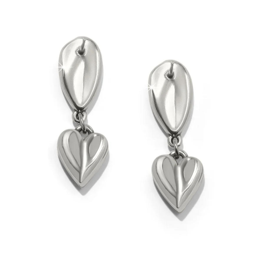 Sculptural heart-shaped drop earrings with post backs