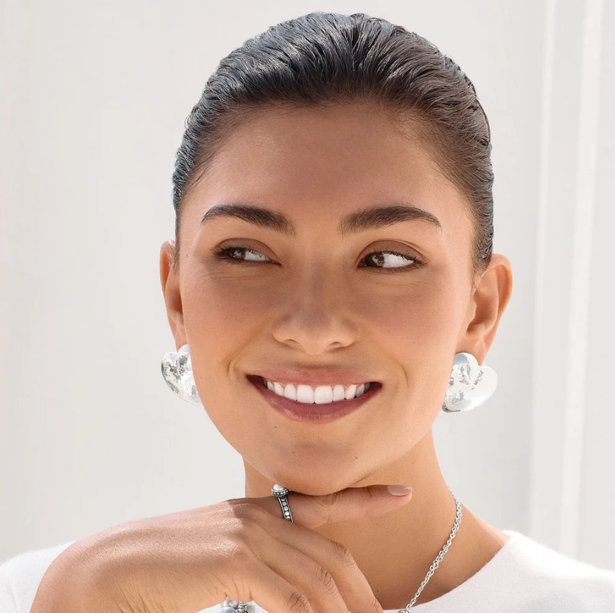 Woman wearing Brighton Heart Post Earrings