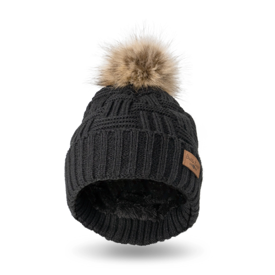 Britt’s Knits® Fleece Lined Pom Hat Black