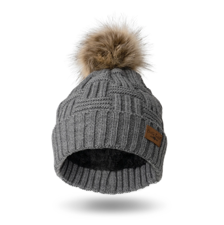 Britt’s Knits® Fleece Lined Pom Hat Grey