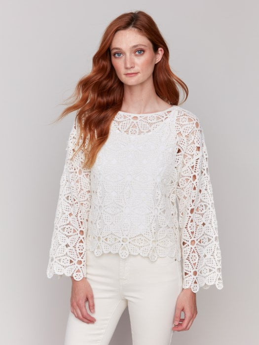 Charlie B Cotton Blend Crochet Top Natural