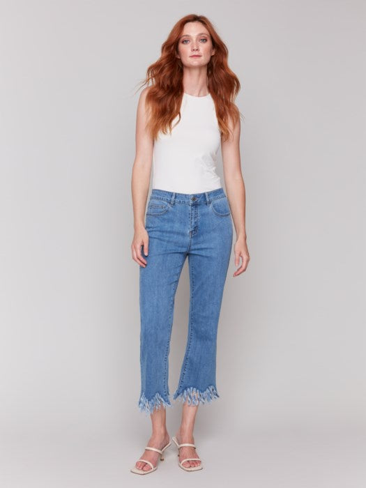 Charlie B Cropped Fringed Hem Jeans