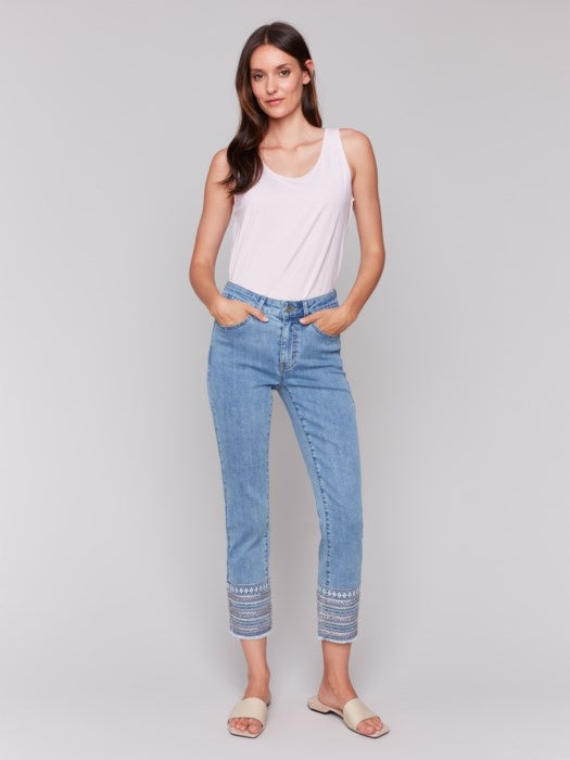 Charlie B Sparkle Embroidered Cuff Jeans