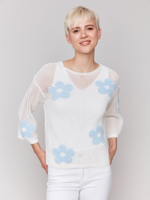 Charlie B Daisy Jacquard Crochet Sweater