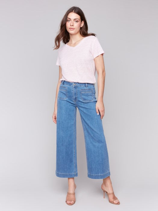 Charlie B Patch Pocket Flare Jeans