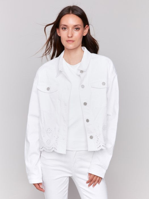 Charlie B Eyelet Scallop Jacket White