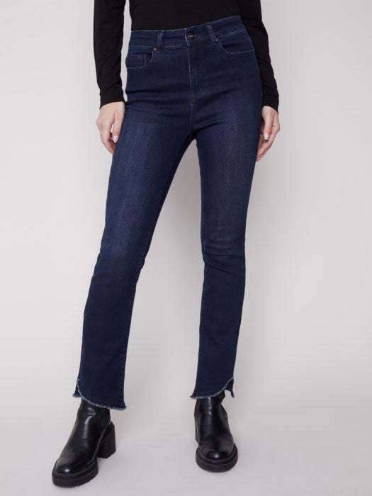 Charlie B Bootcut Jeans with Asymmetrical Fringed Hem