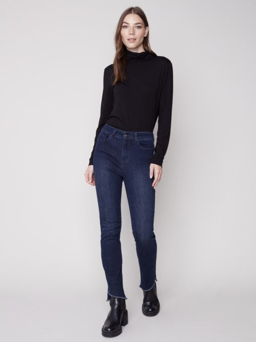 Charlie B Bootcut Jeans with Asymmetrical Fringed Hem
