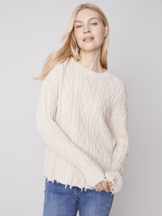 Charlie B Distressed Cable Knit Sweater