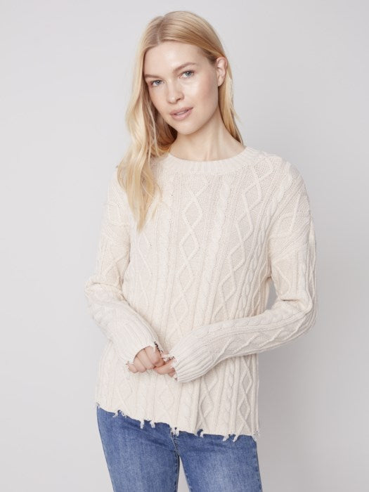Charlie B Distressed Cable Knit Sweater
