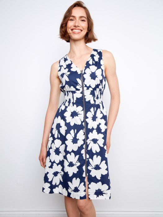 Cotton Voile Printed Front-Zip Dress