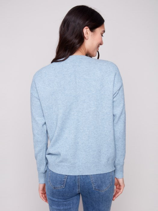 Relaxed fit sweater with drop shoulder and embroidered texture