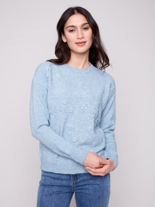 Charlie B drop shoulder sweater in soft neutral blue tone