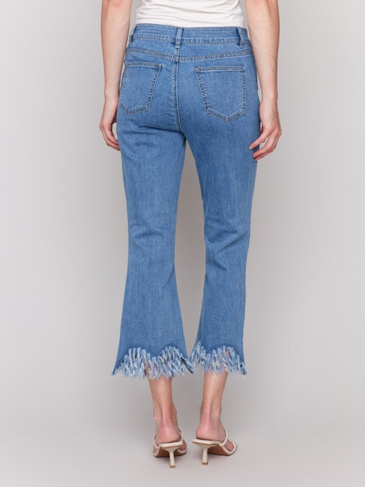 Charlie B Cropped Fringed Hem Jeans