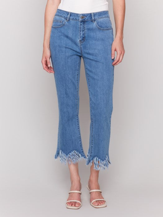 Charlie B Cropped Fringed Hem Jeans