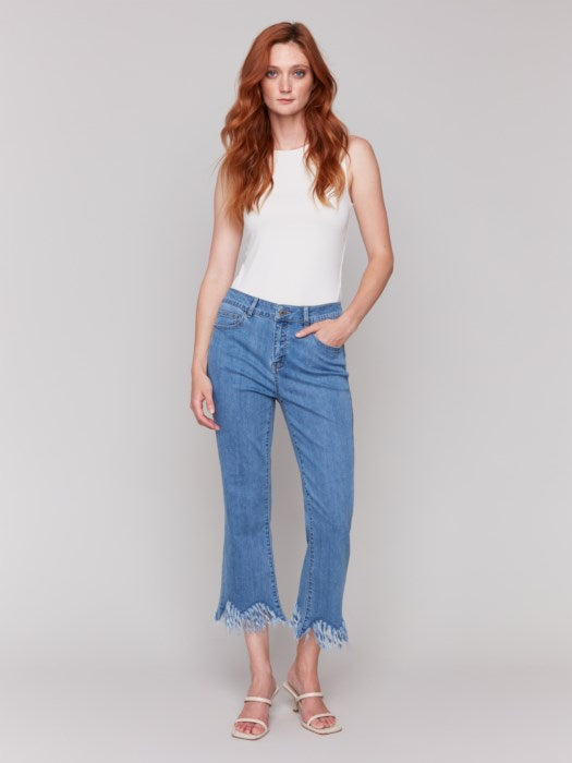 Charlie B Cropped Fringed Hem Jeans