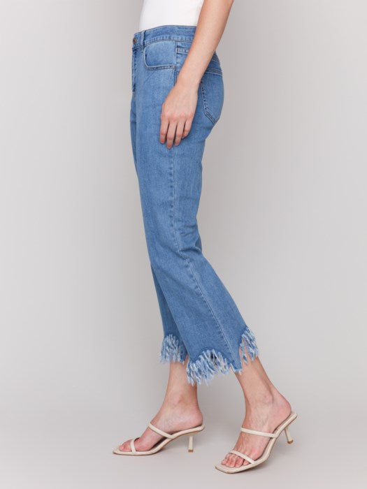 Charlie B Cropped Fringed Hem Jeans