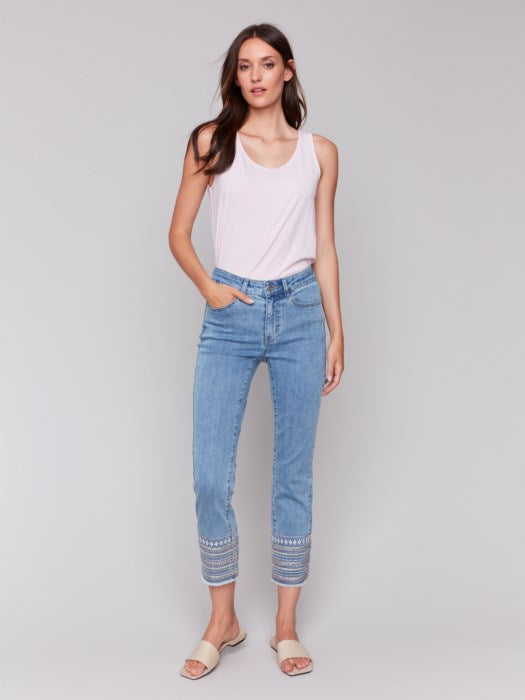 Charlie B Sparkle Embroidered Cuff Jeans