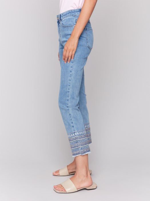 Charlie B Sparkle Embroidered Cuff Jeans