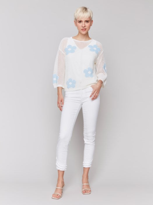 Charlie B Daisy Jacquard Crochet Sweater