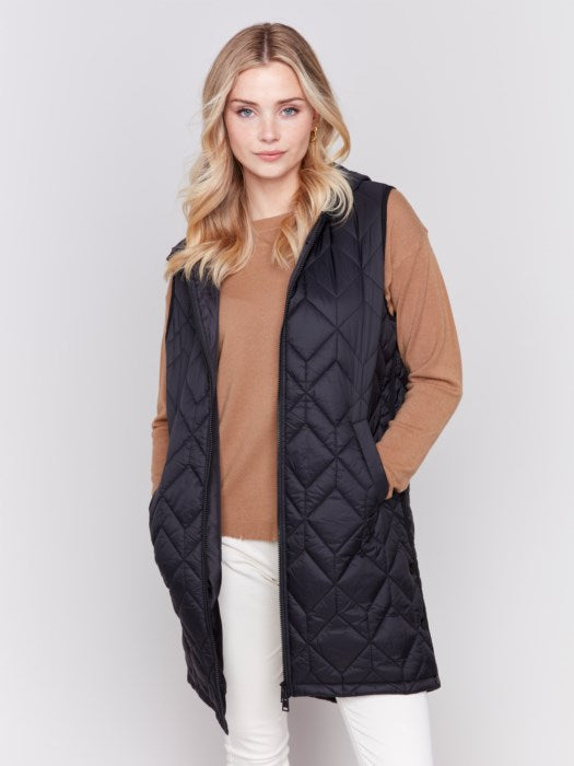 Charlie B Quilted Hoodie Vest Black