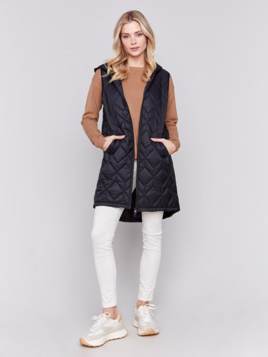 Charlie B Quilted Hoodie Vest Black