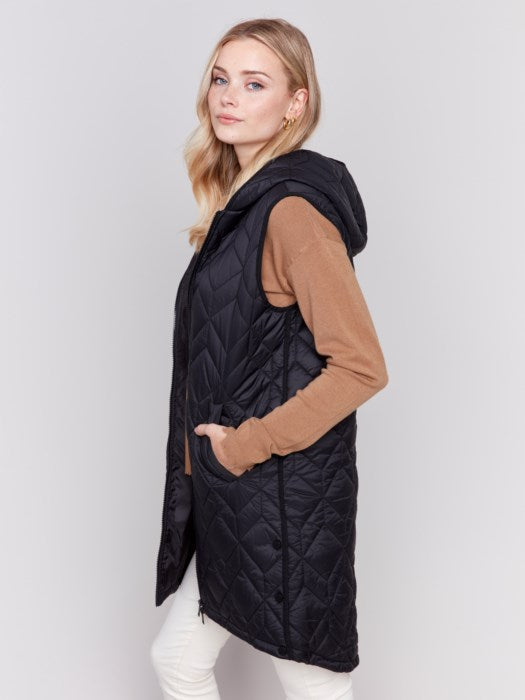 Charlie B Quilted Hoodie Vest Black