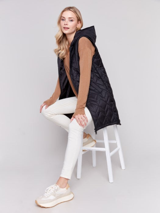 Charlie B Quilted Hoodie Vest Black