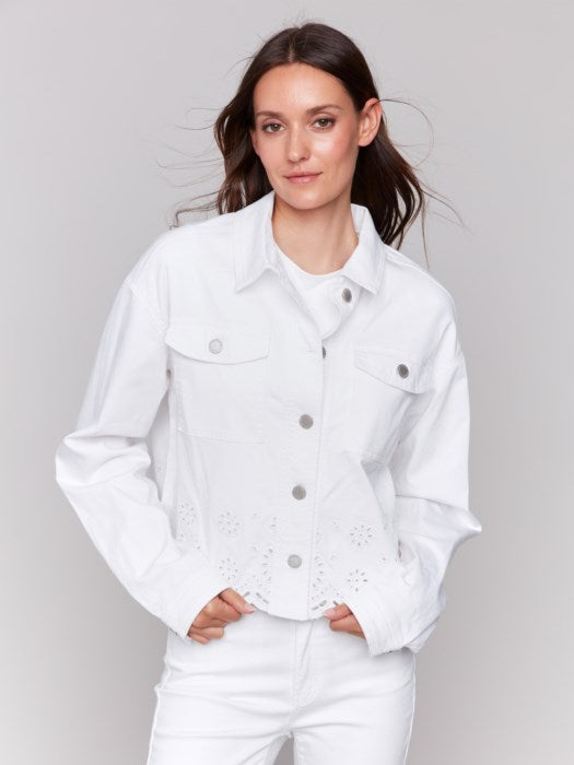 Charlie B Eyelet Scallop Jacket White