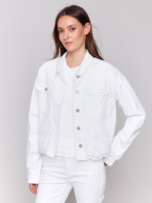 Charlie B Eyelet Scallop Jacket White