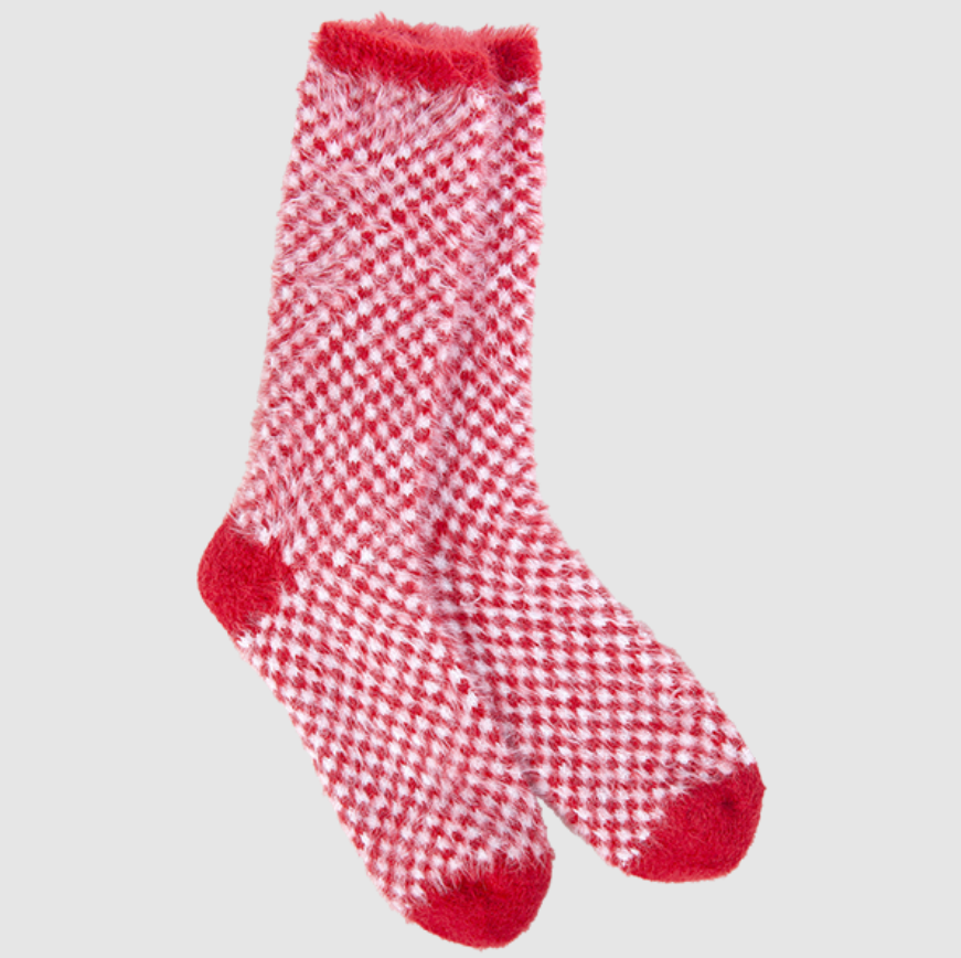 World's Softest Socks Holiday Feather Check Crew - Red Check