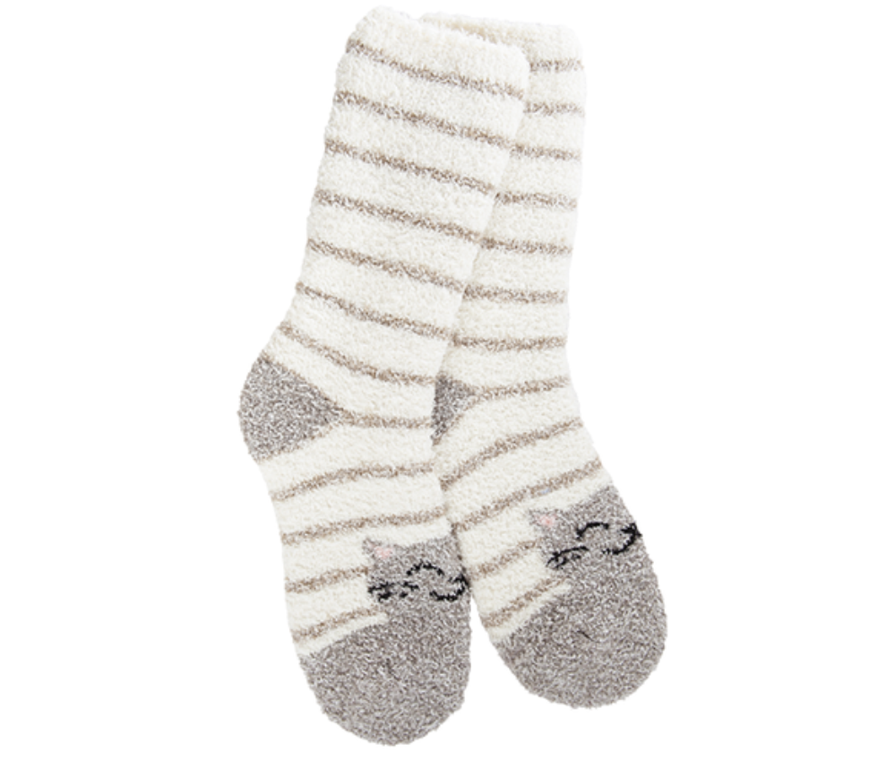 Worlds Softest Socks - Fuzzy Cozy Crew Stripe Cat