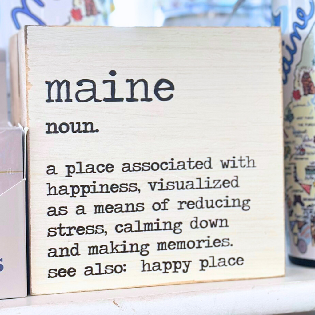 Coastal home décor block sign with vibrant typography – Daisy Trading Co. Maine