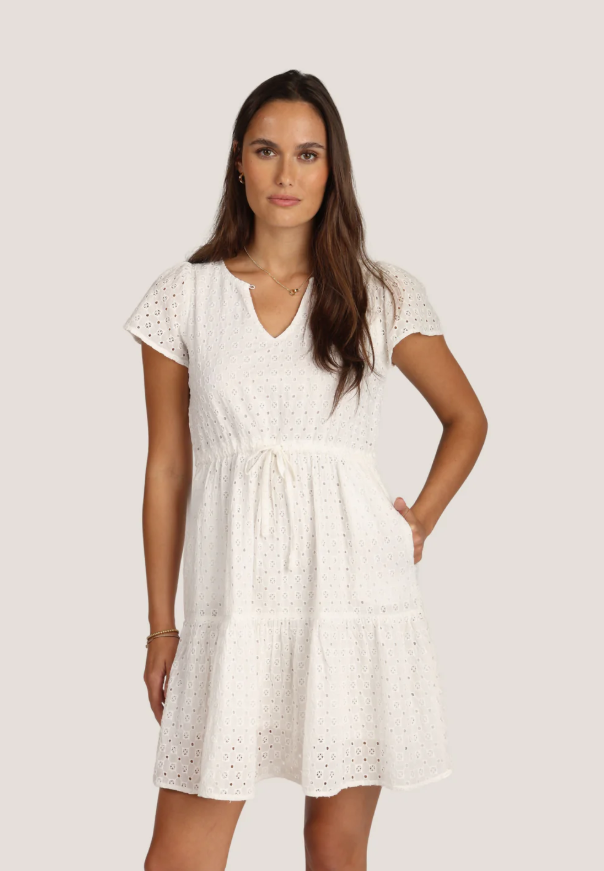 Lightweight cotton eyelet dress with lined interior