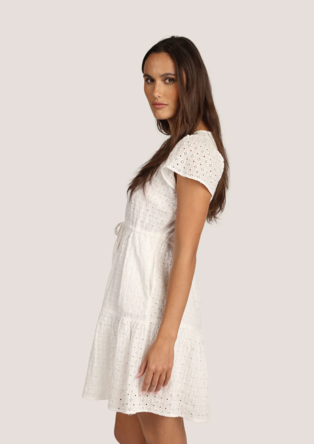 Dylan Claire Dress with cap sleeves and eyelet cotton design