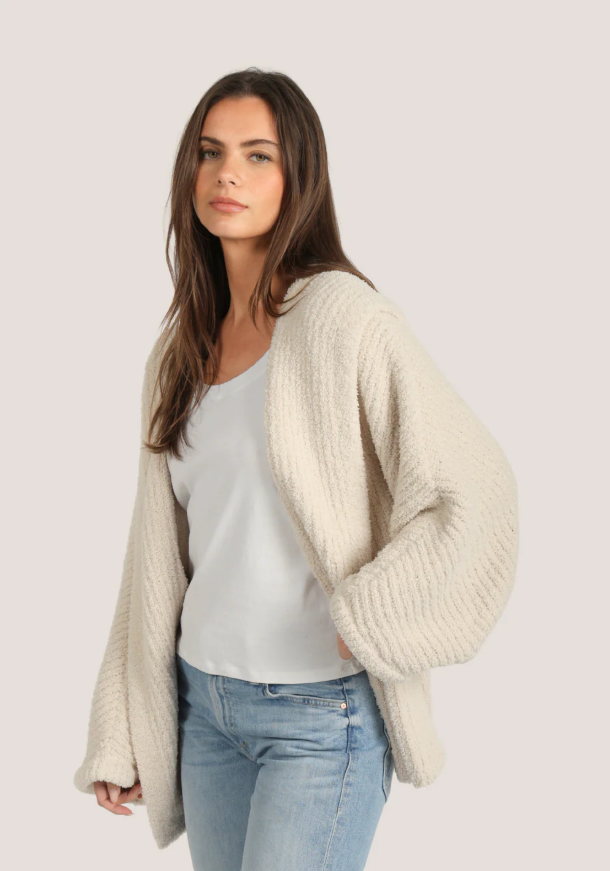 Oversized hoodie with open front and relaxed sleeves