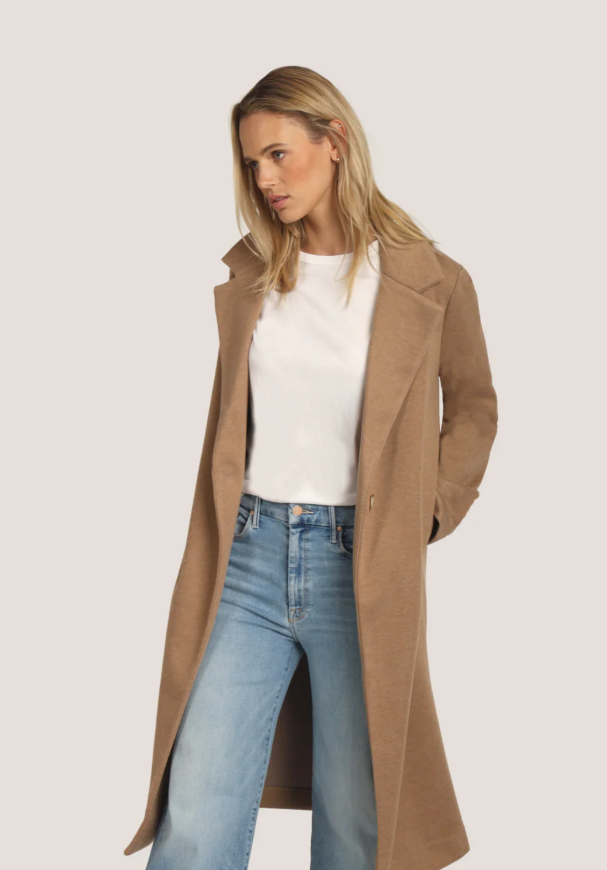 Rowan Coat styled for fall with sleek single-button closure