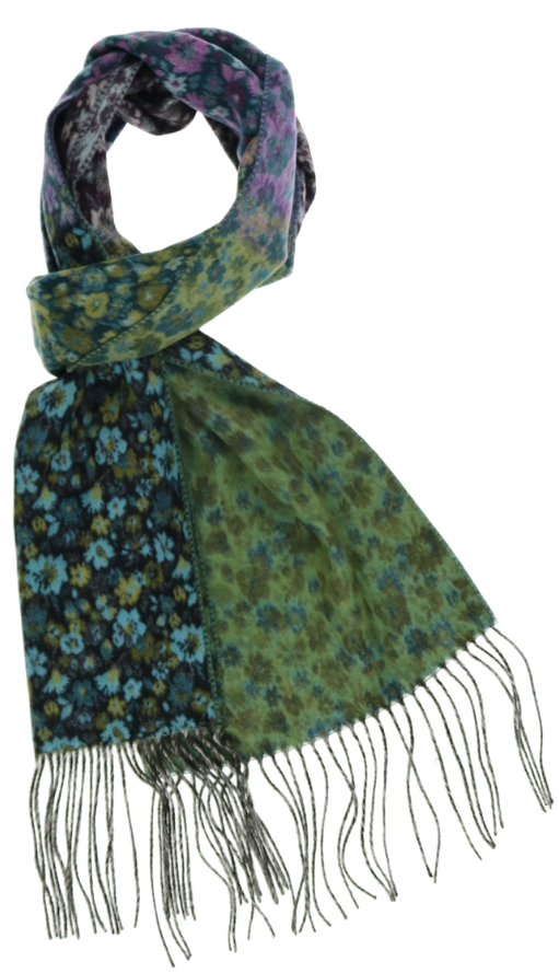 Fraas Colorblocked Ditzy Floral Cashmink® Scarf Light Turquoise