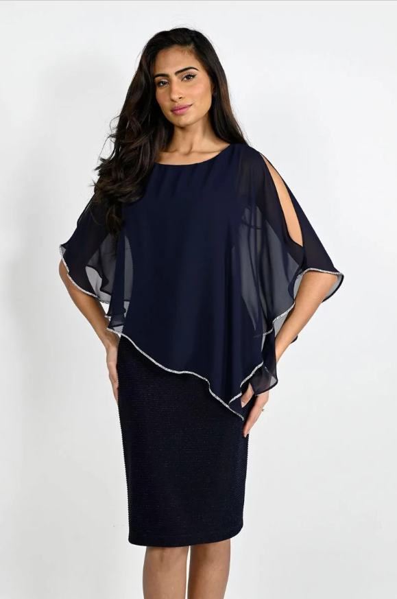 Frank Lyman Chiffon Rhinestone Overlay Dress Midnight