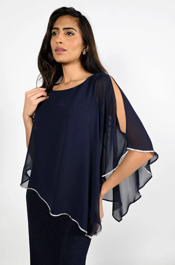 Frank Lyman Chiffon Rhinestone Overlay Dress Midnight