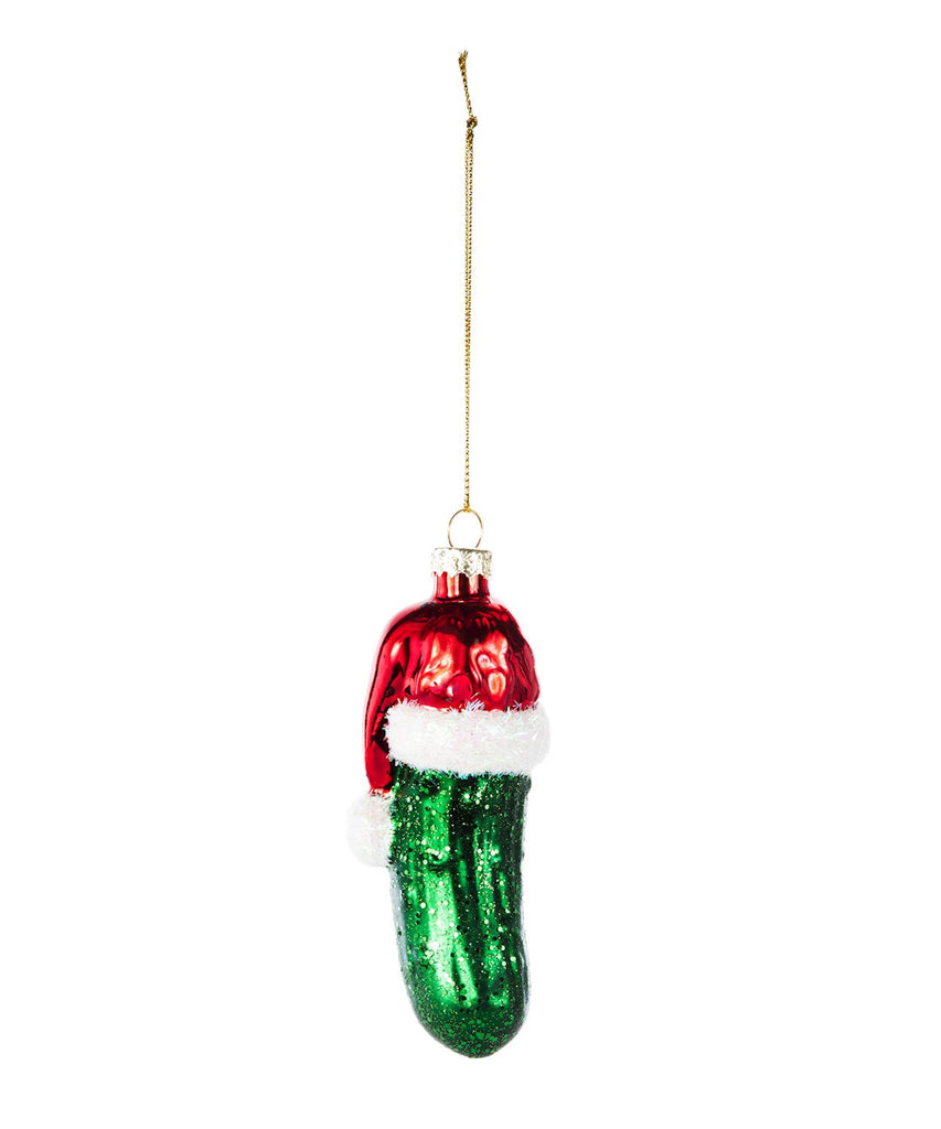 Giftcraft Pickle With Christmas Hat Glass Ornament