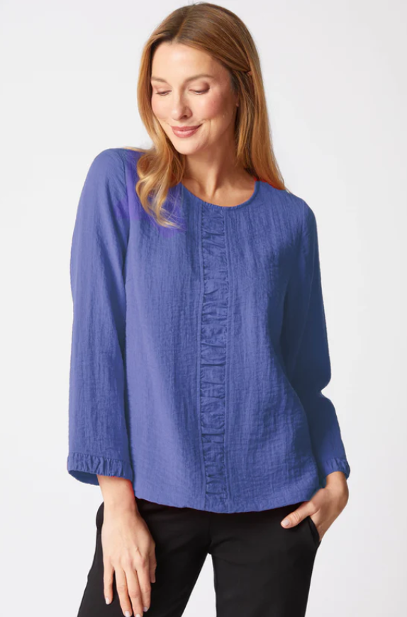 Front view of Express Travel Cindy Top in textured crinkle fabric