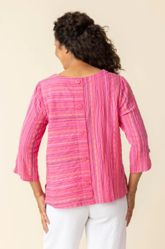 Habitat Boya Weave Button Back Pullover Hot Pink